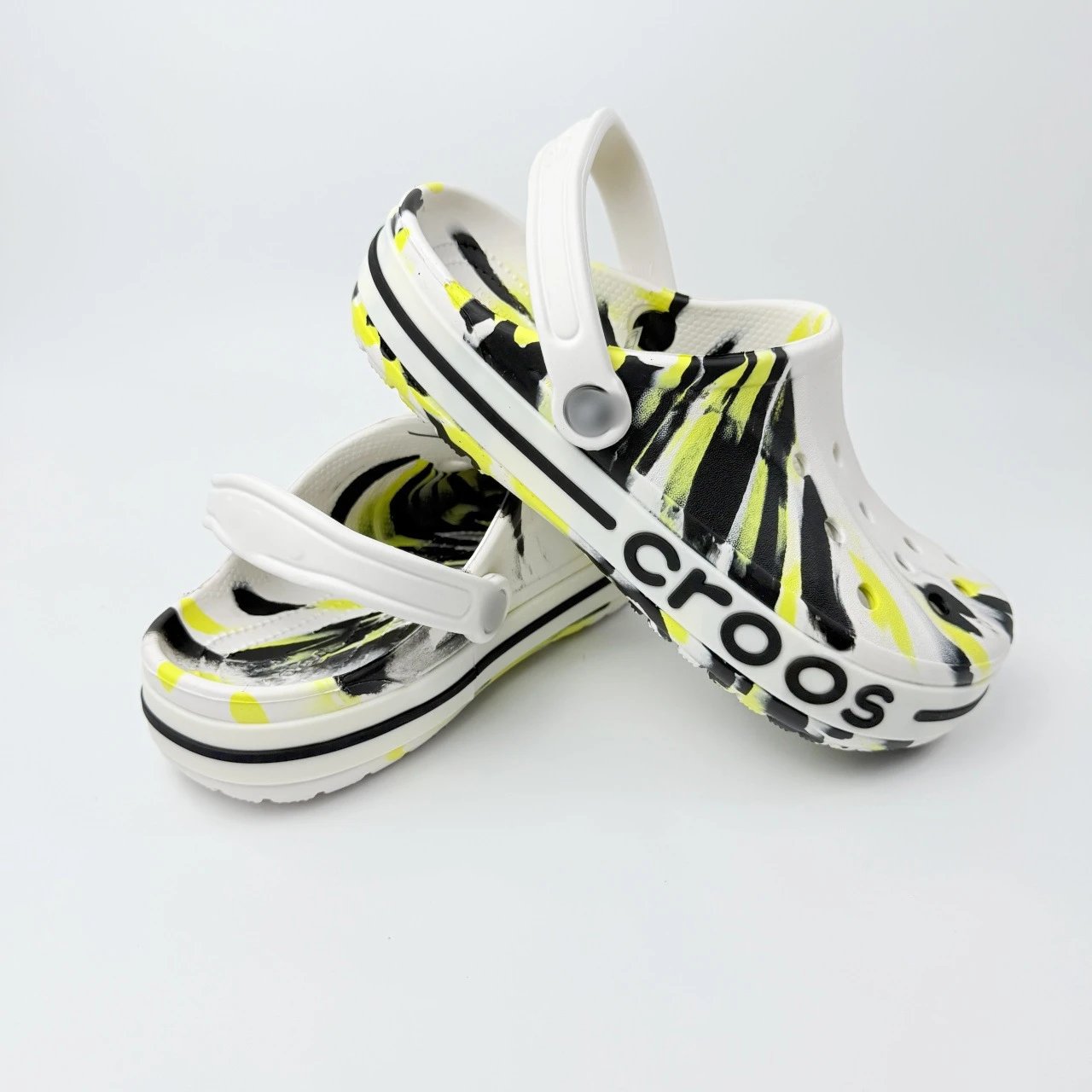 Crocs Classic Clog Neon Yellow Swirl White Sandals - 11