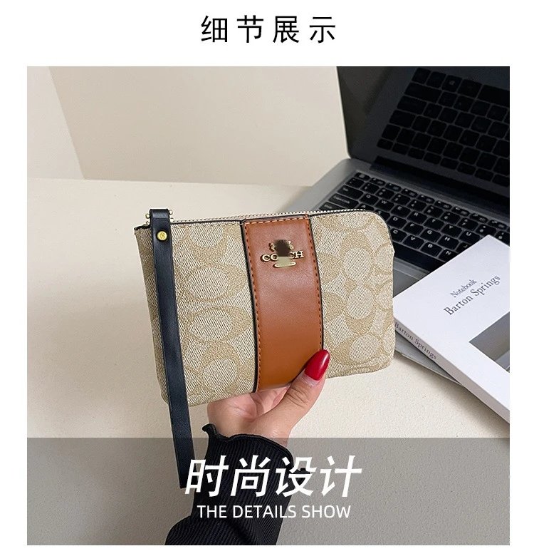 Coach Signature Wristlet in Khaki and Black Clutches - 5