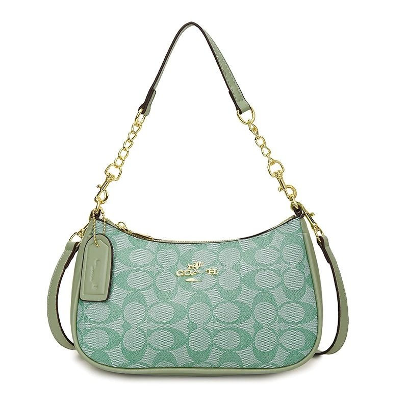 Coach Signature Print Mini Hobo Bag in Mint Green Shoulder Bags - 1