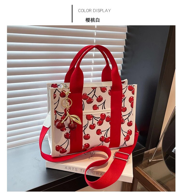 Coach Tabby Mini Tote Beige Signature Canvas Handbag with Cherry Charm - 18