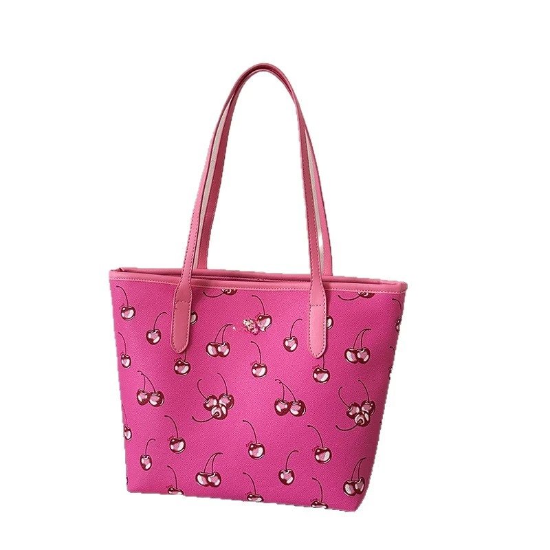 Coach Cherry Print Tote Bag Pink Blue Beige White Burgundy Floral Pattern