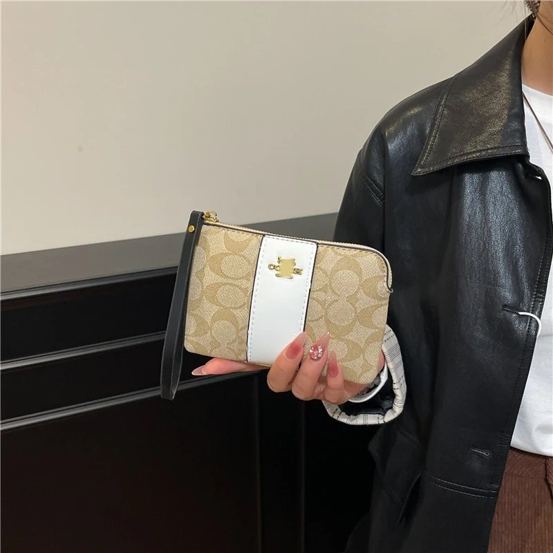 Coach Wristlet Collection Beige Brown Black White Printed Casual Clutch