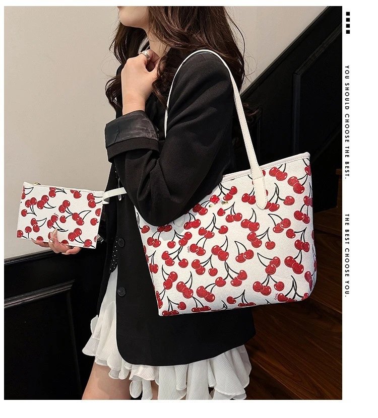 Coach Cherry Print Tote Bag Set with Wristlet - 2