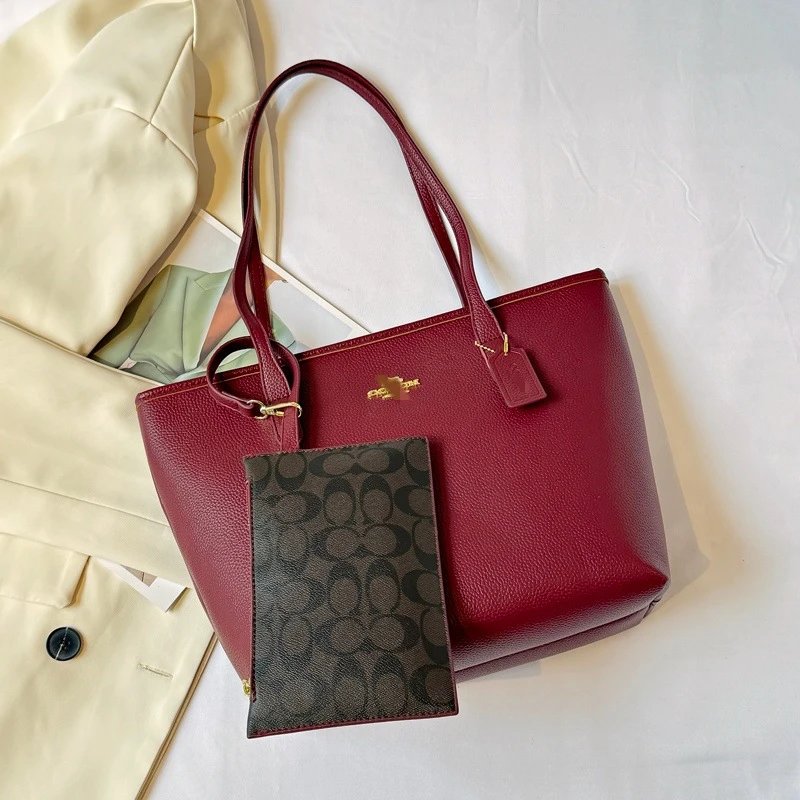 Coach Carryall Brown Black Burgundy Beige Cream Tan Monogram Tote Bag