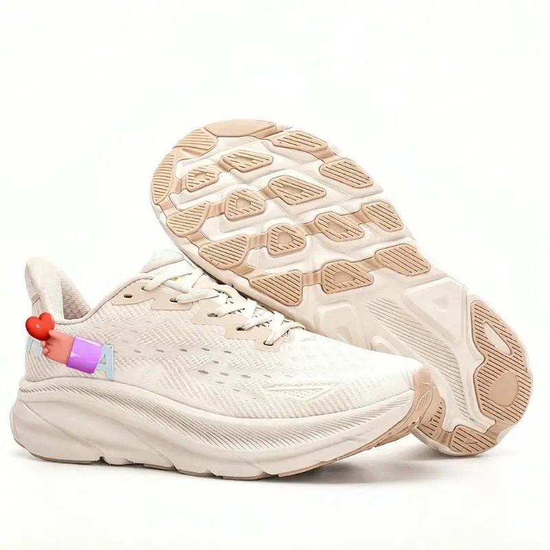 Hoka Clifton 9 Beige Running Shoes