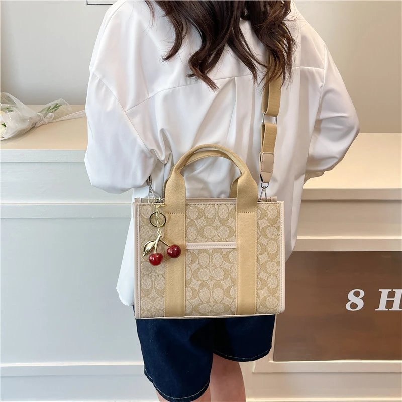 Coach Tabby Cherry Print Beige Tan Red Navy Black Handbag