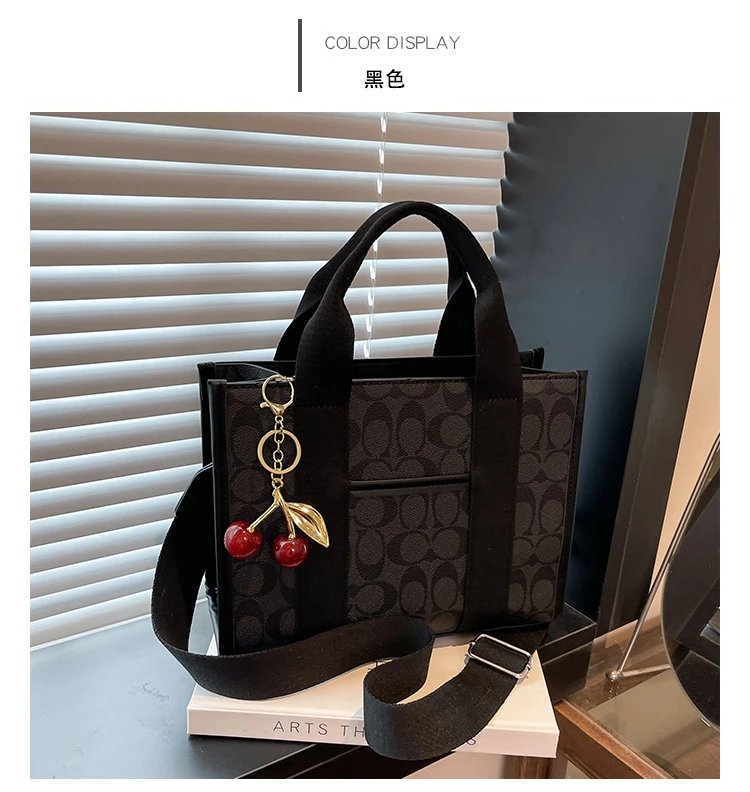 Coach Tabby Mini Tote Beige Signature Canvas Handbag with Cherry Charm - 20