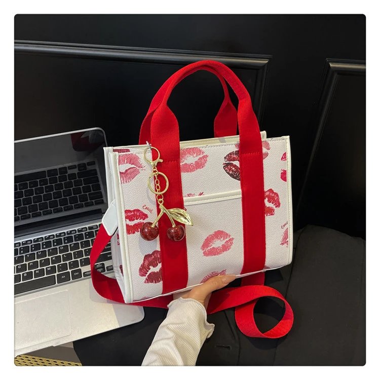 Coach Tabby Mini Tote Beige Signature Canvas Handbag with Cherry Charm - 26