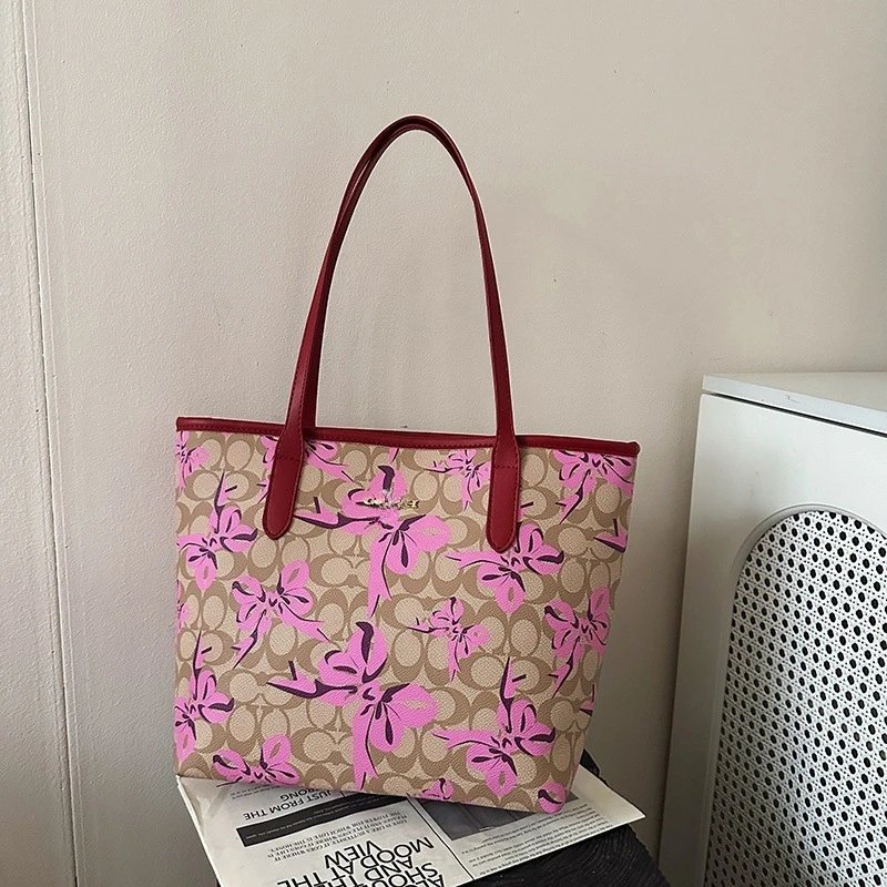 Coach Cherry Print Tote Bag Pink Blue Beige White Burgundy Floral Pattern