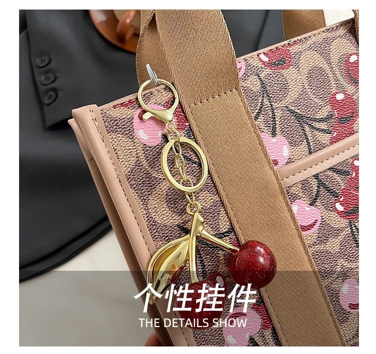 Coach Tabby Mini Tote Beige Signature Canvas Handbag with Cherry Charm - 9