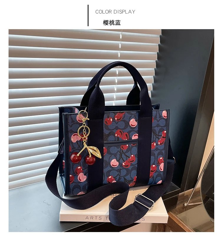 Coach Tabby Mini Tote Beige Signature Canvas Handbag with Cherry Charm - 16