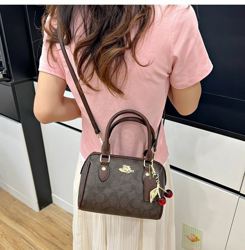 Coach Cherry Charm Boston Bag Brown Handbags - 12