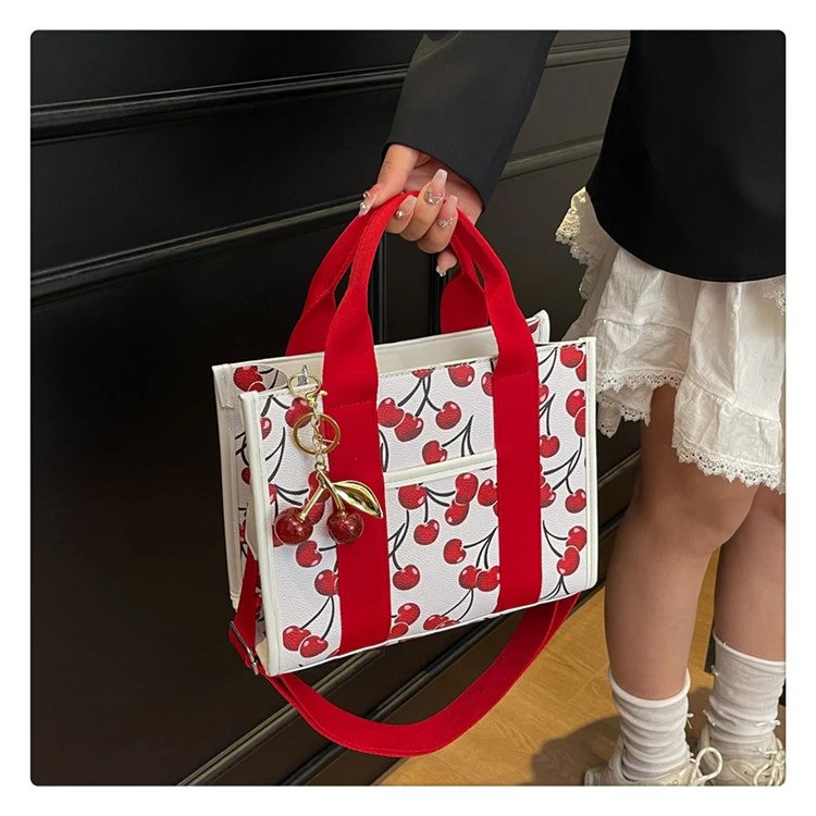 Coach Tabby Mini Tote Beige Signature Canvas Handbag with Cherry Charm - 33