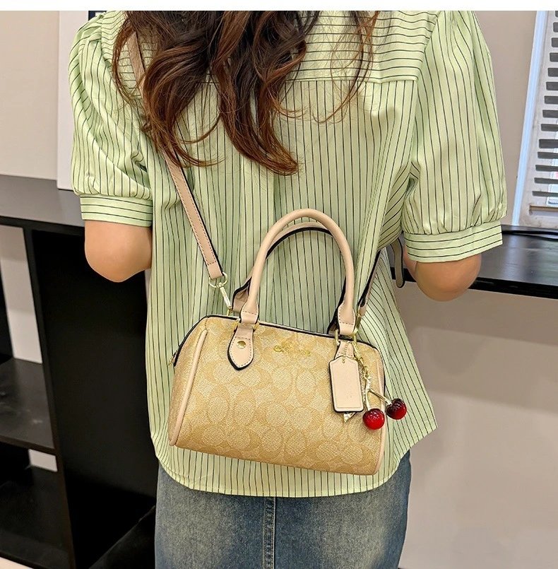 Coach Cherry Charm Boston Bag Brown Handbags - 15
