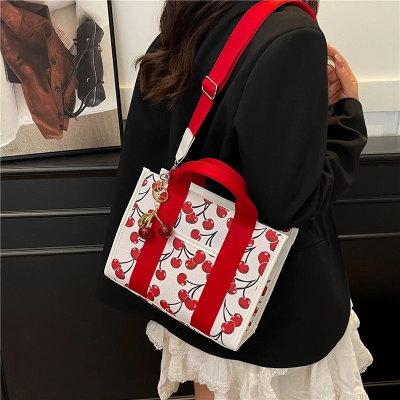 Coach Tabby Cherry Print Beige Tan Red Navy Black Handbag