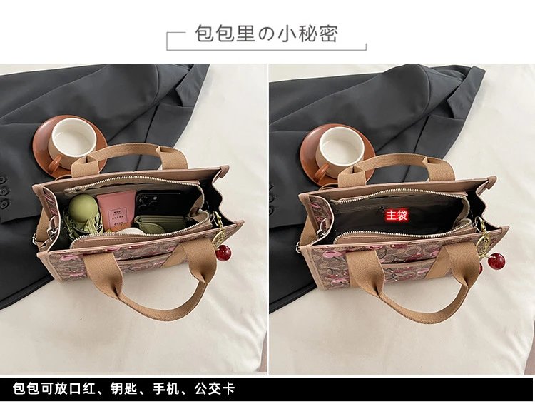 Coach Tabby Mini Tote Beige Signature Canvas Handbag with Cherry Charm - 3