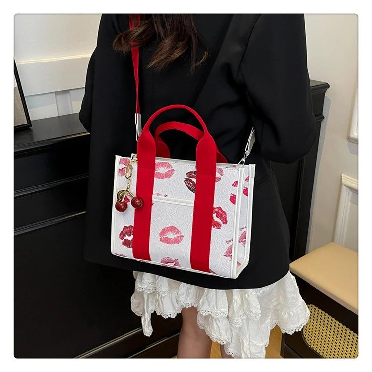 Coach Tabby Mini Tote Beige Signature Canvas Handbag with Cherry Charm - 32
