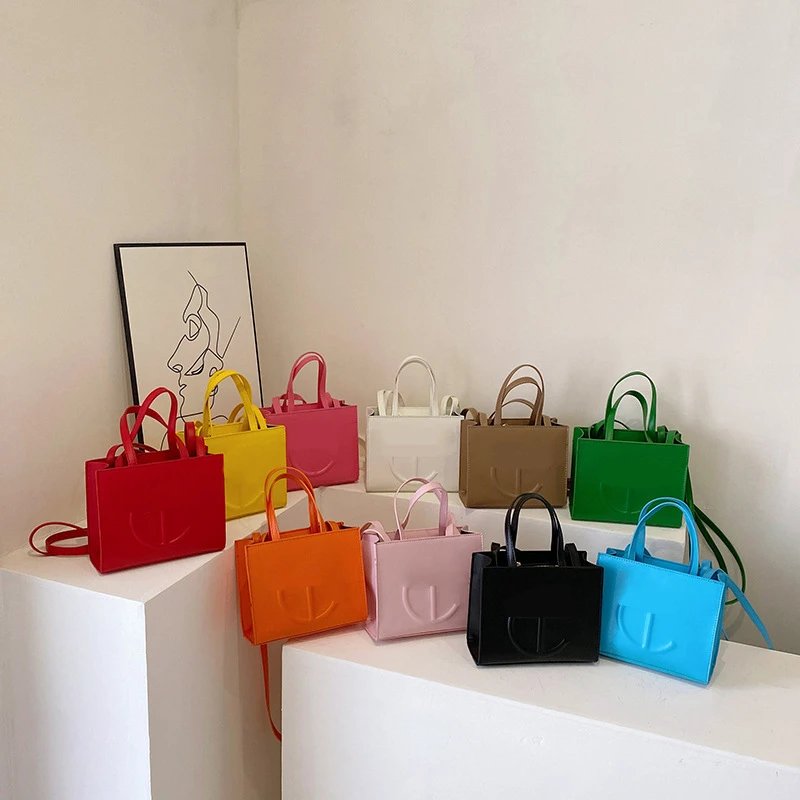 Minimalist Tote Bag Red Yellow Pink White Beige Green Orange Peach Black Blue Structured Handbag