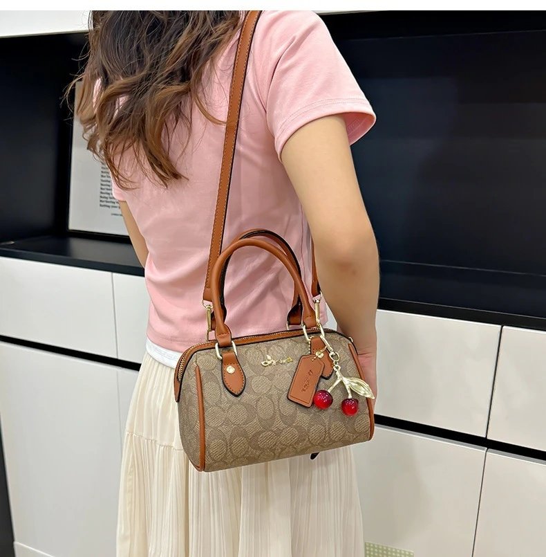 Coach Cherry Charm Boston Bag Brown Handbags - 10