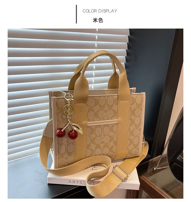 Coach Tabby Mini Tote Beige Signature Canvas Handbag with Cherry Charm - 19