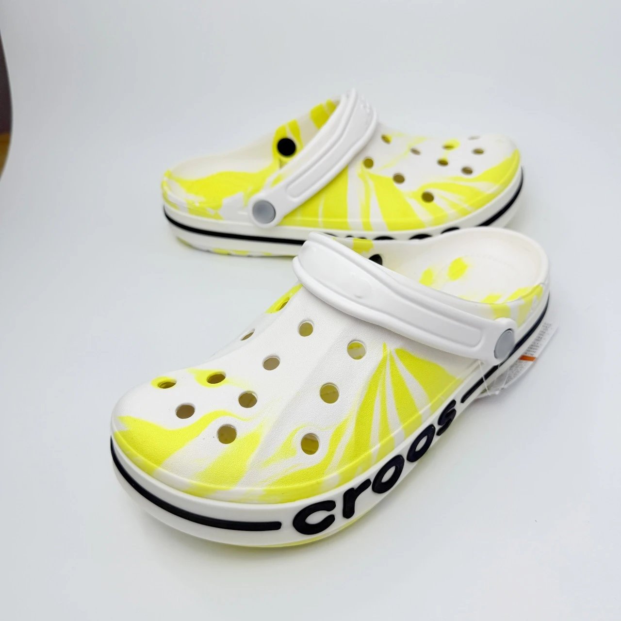 Crocs Classic Clog Neon Yellow Swirl White Sandals - 12