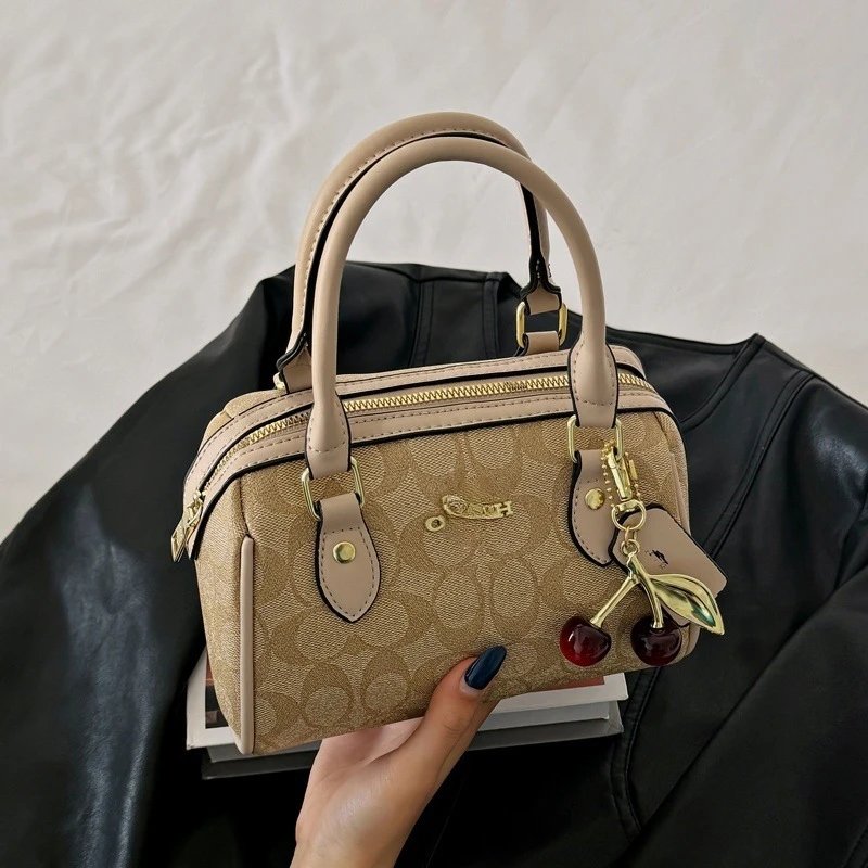 Coach Mini Bowler Bag Beige Brown Black Pink White Monogram Cherry Charm