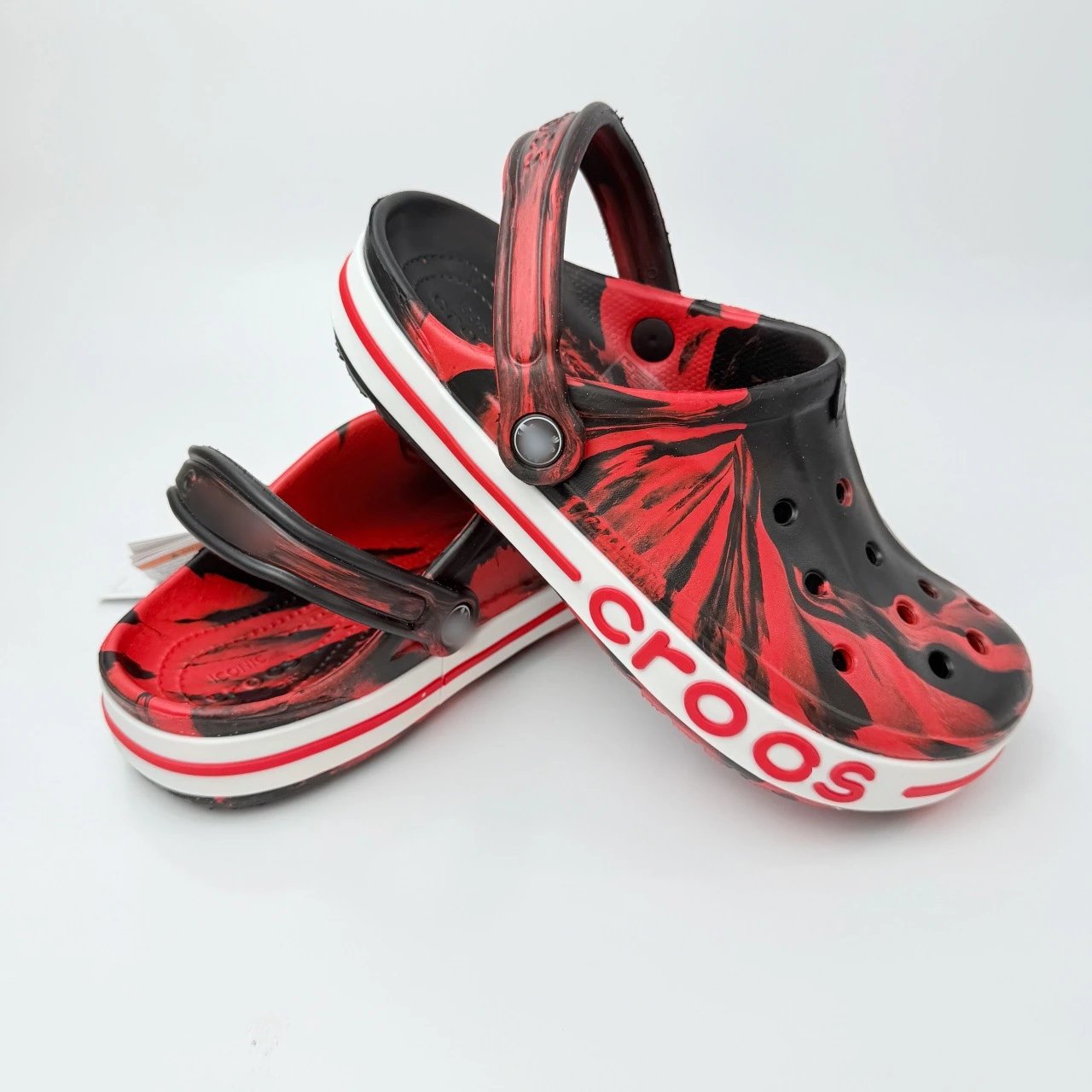 Crocs Classic Clog Neon Yellow Swirl White Sandals - 7