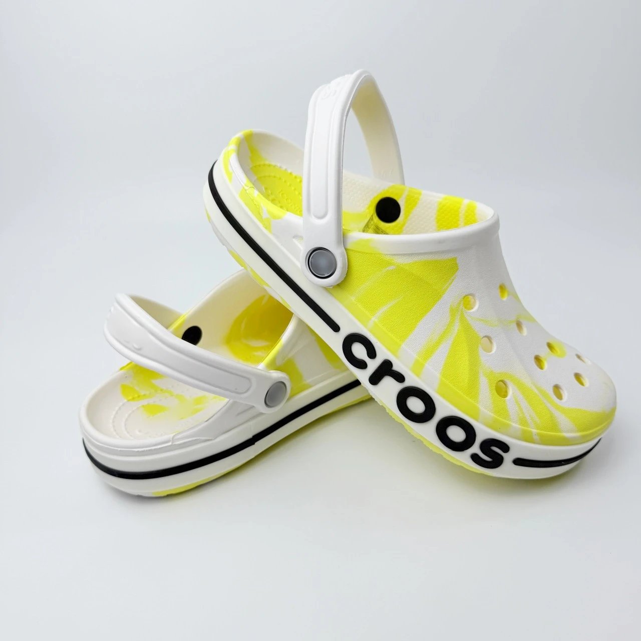 Crocs Classic Clog Neon Yellow Swirl White Sandals - 13