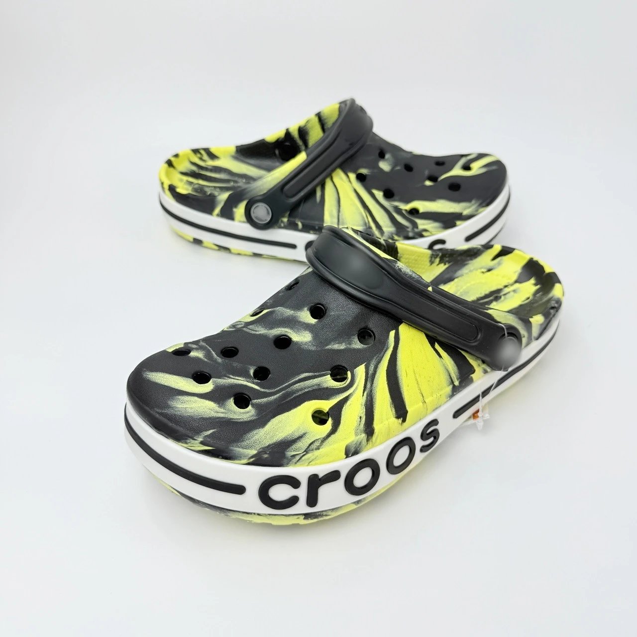 Crocs Classic Clog Neon Yellow Swirl White Sandals - 4