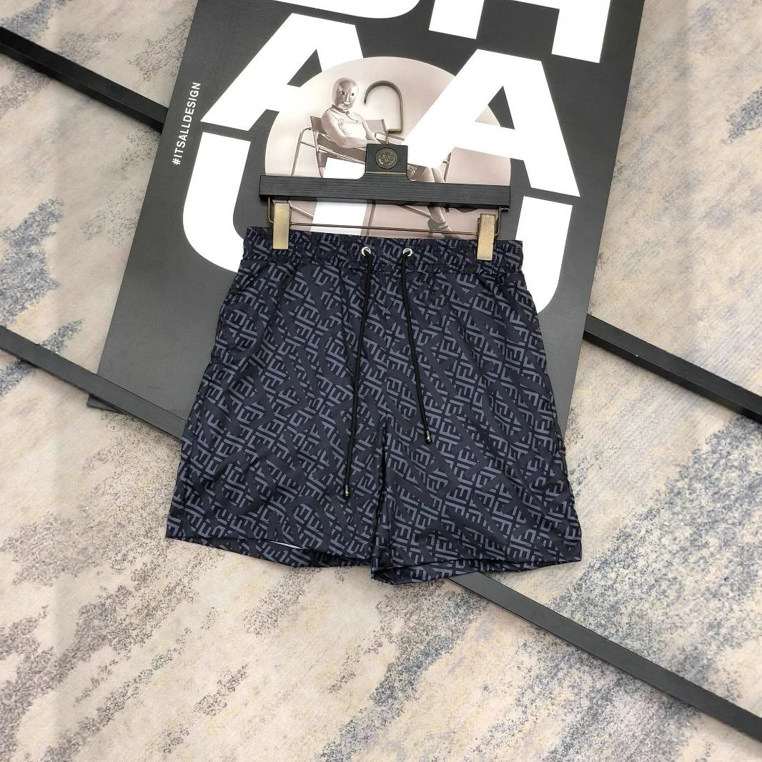 Fendi Logo Print Pink Navy Gray Beige Swim Trunks