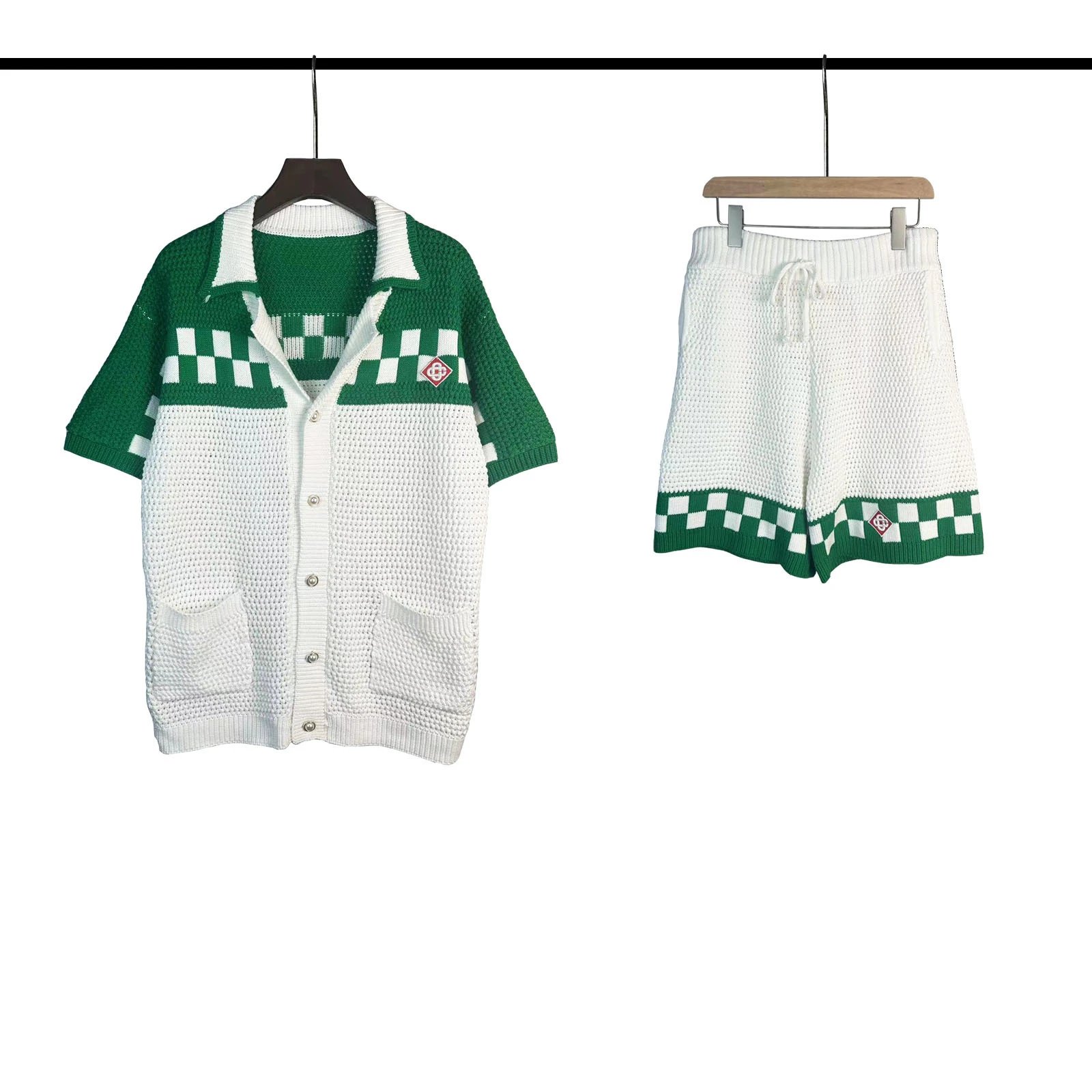 Green and White Knit Cardigan Set