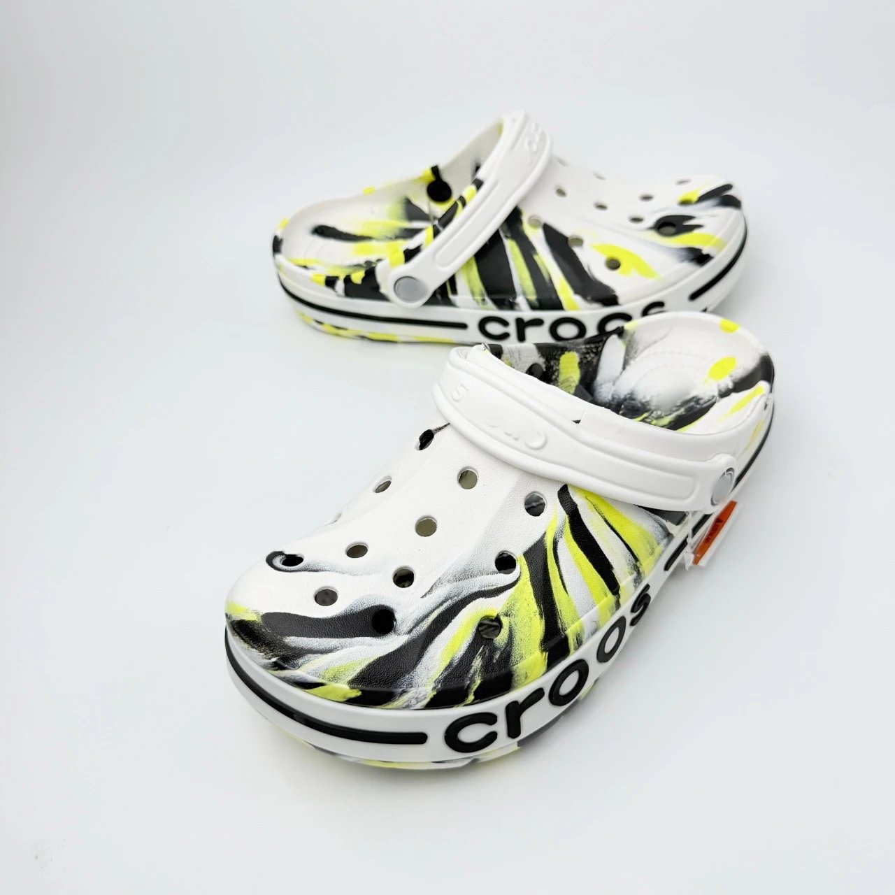 Crocs Classic Clog Neon Yellow Swirl White Sandals - 10