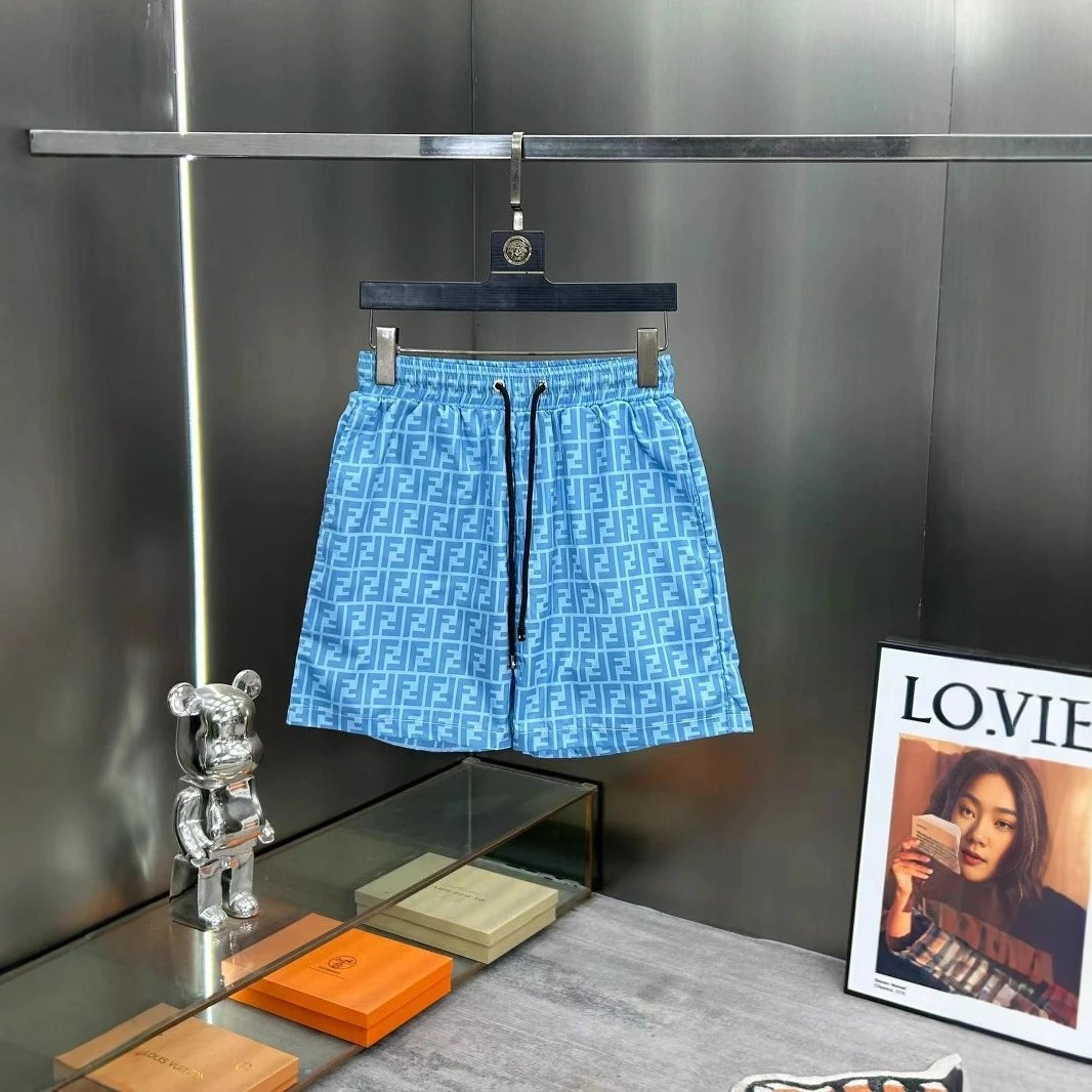 Fendi FF Logo Print White Blue Black Navy Swim Trunks