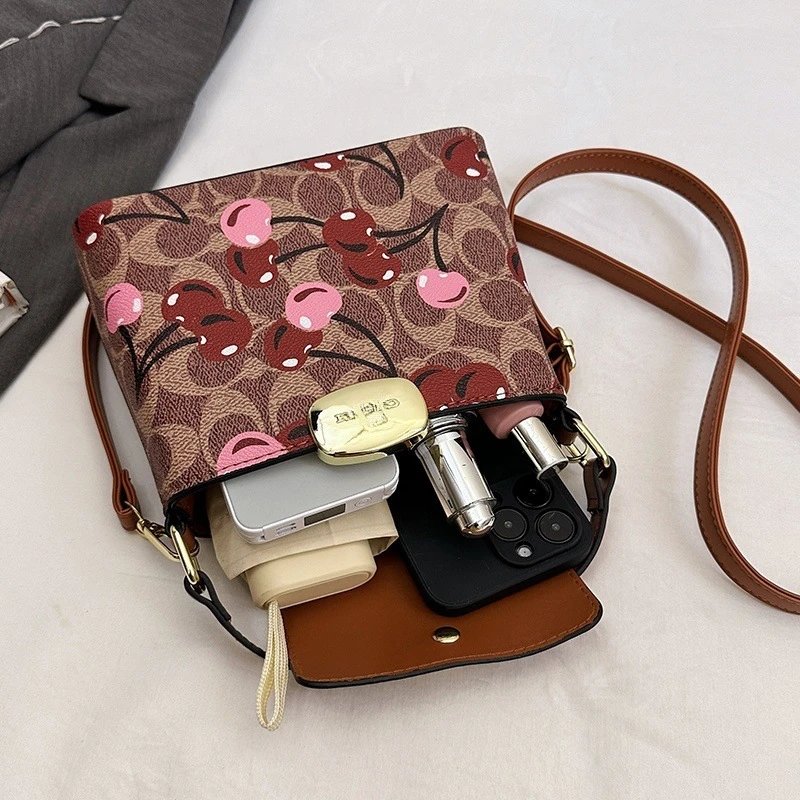 Coach Mini Top Handle Bag Cherry Print and Lip Motif Crossbody Handbag