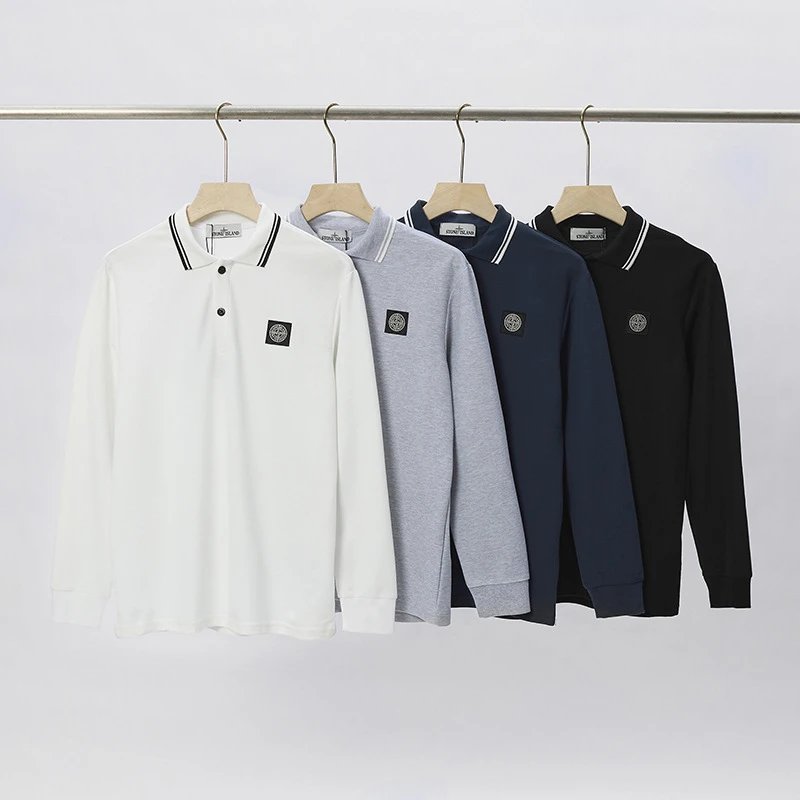 Stone Island Logo Patch White Grey Navy Black Classic Polo Shirt