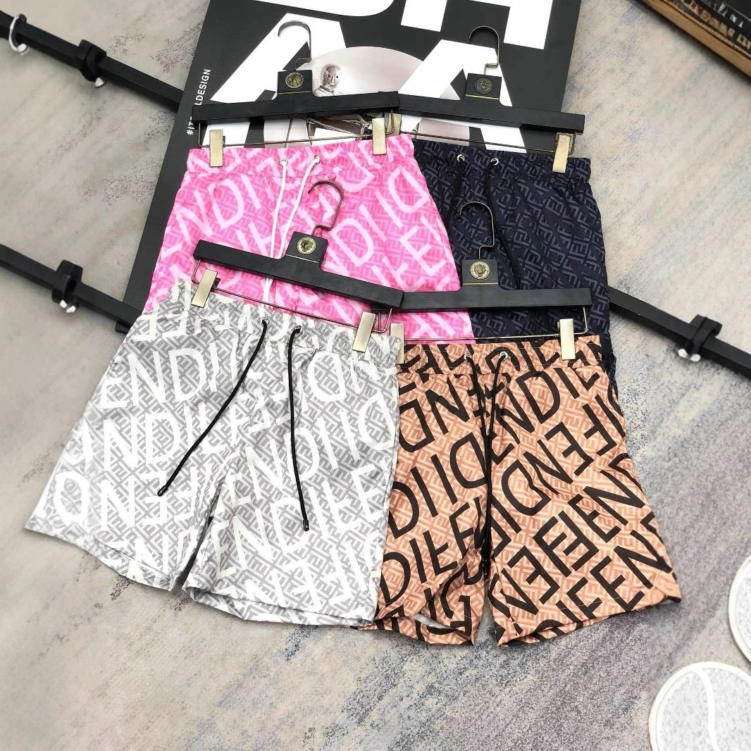 Fendi Logo Print Pink Navy Gray Beige Swim Trunks