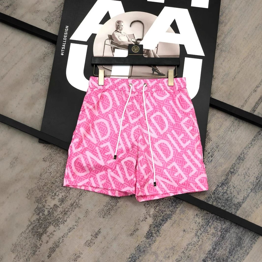 Fendi Logo Print Pink Navy Gray Beige Swim Trunks