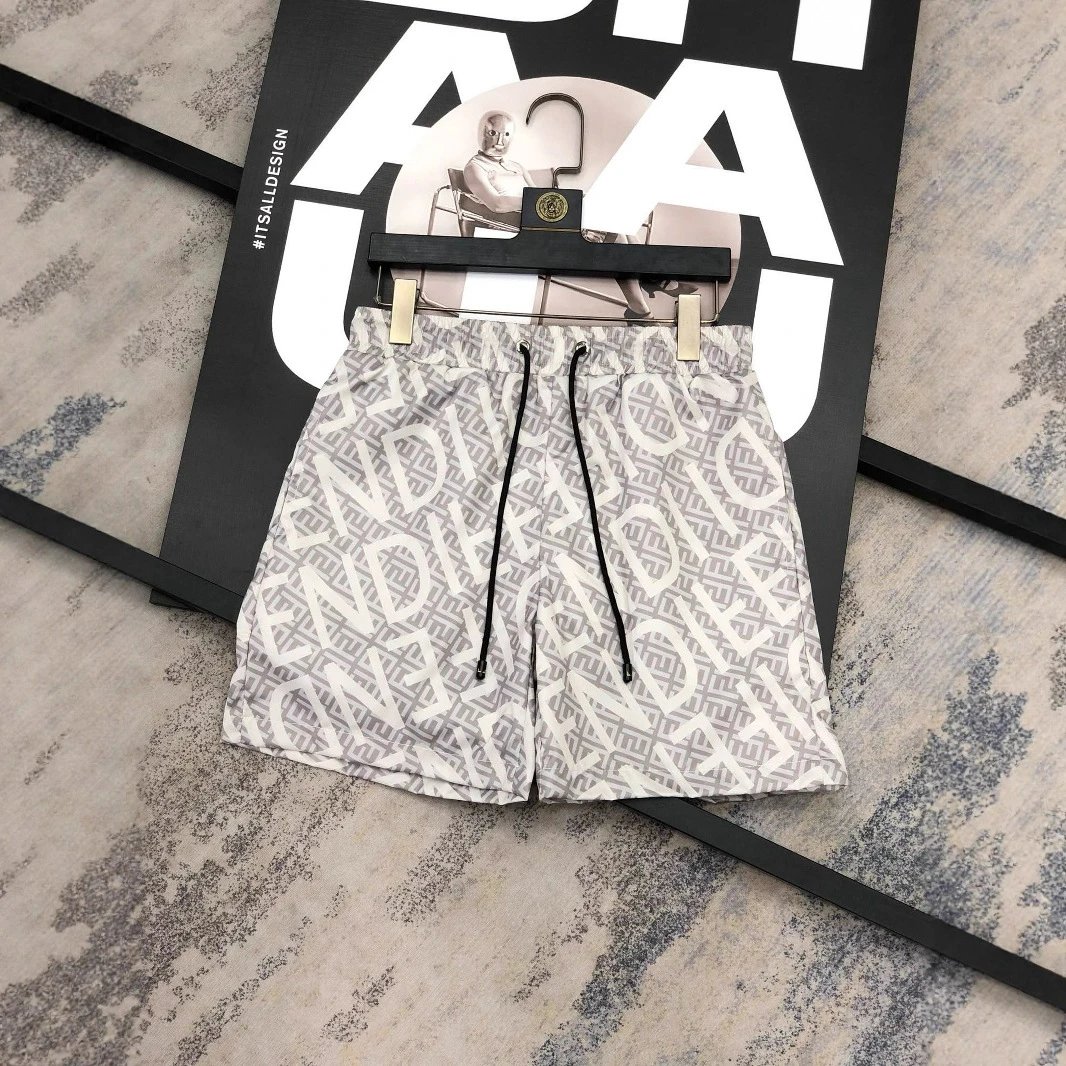 Fendi Logo Print Pink Navy Gray Beige Swim Trunks