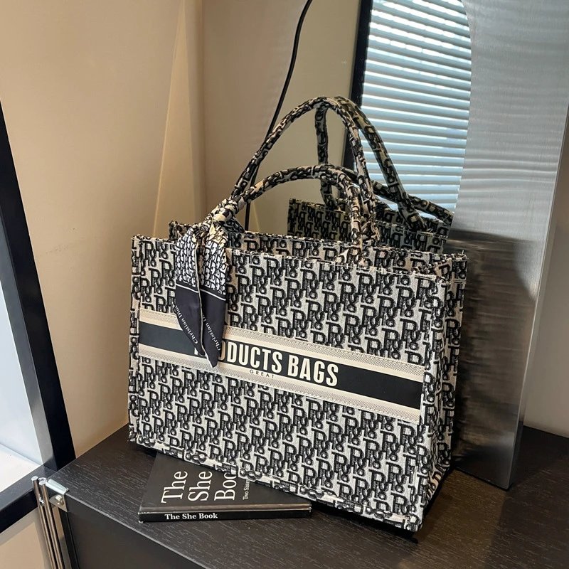Dior Book Tote Black And White Oblique Pattern Shopping Bag