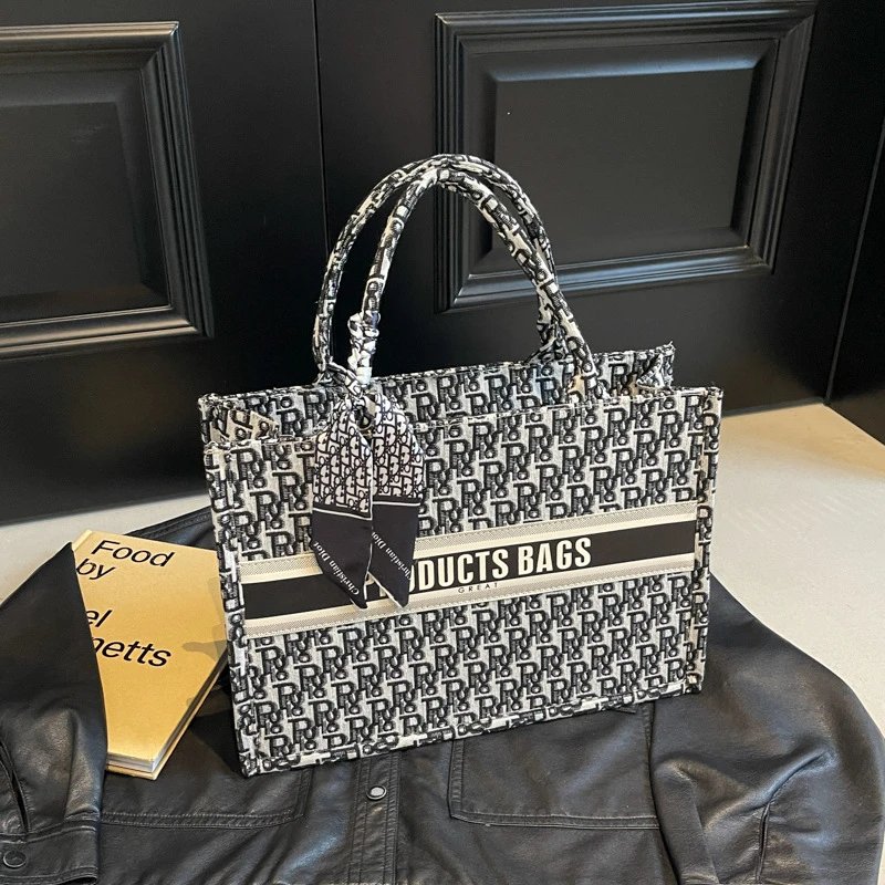 Dior Book Tote Black And White Oblique Pattern Shopping Bag