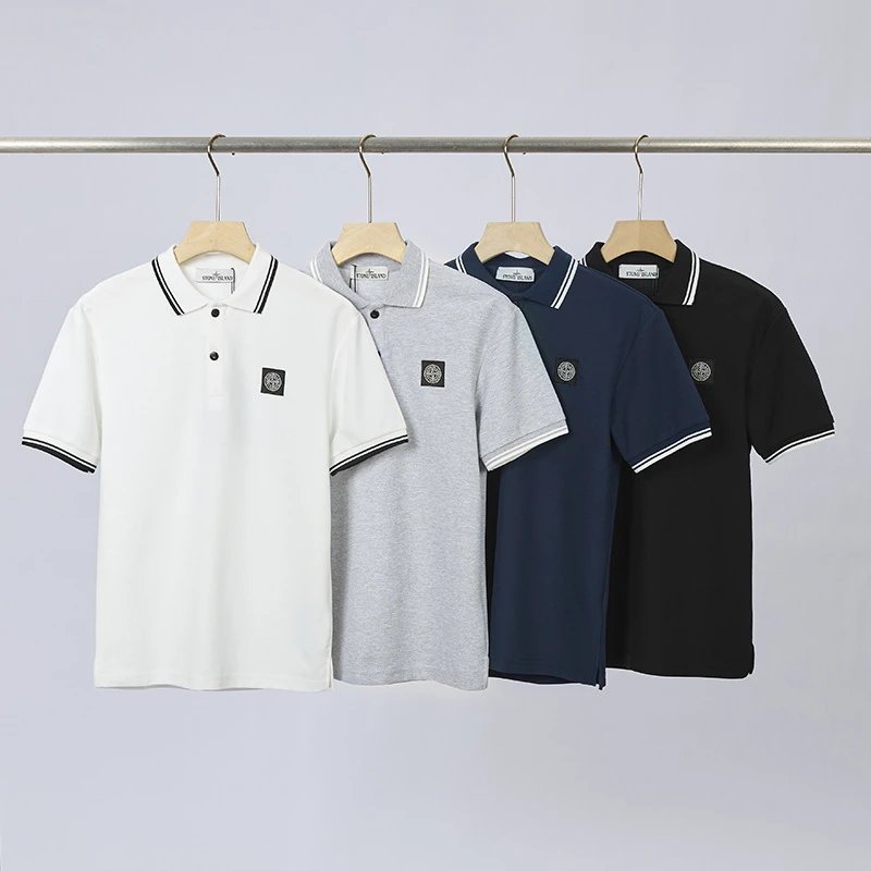Stone Island Logo Patch White Grey Navy Black Classic Polo Shirt