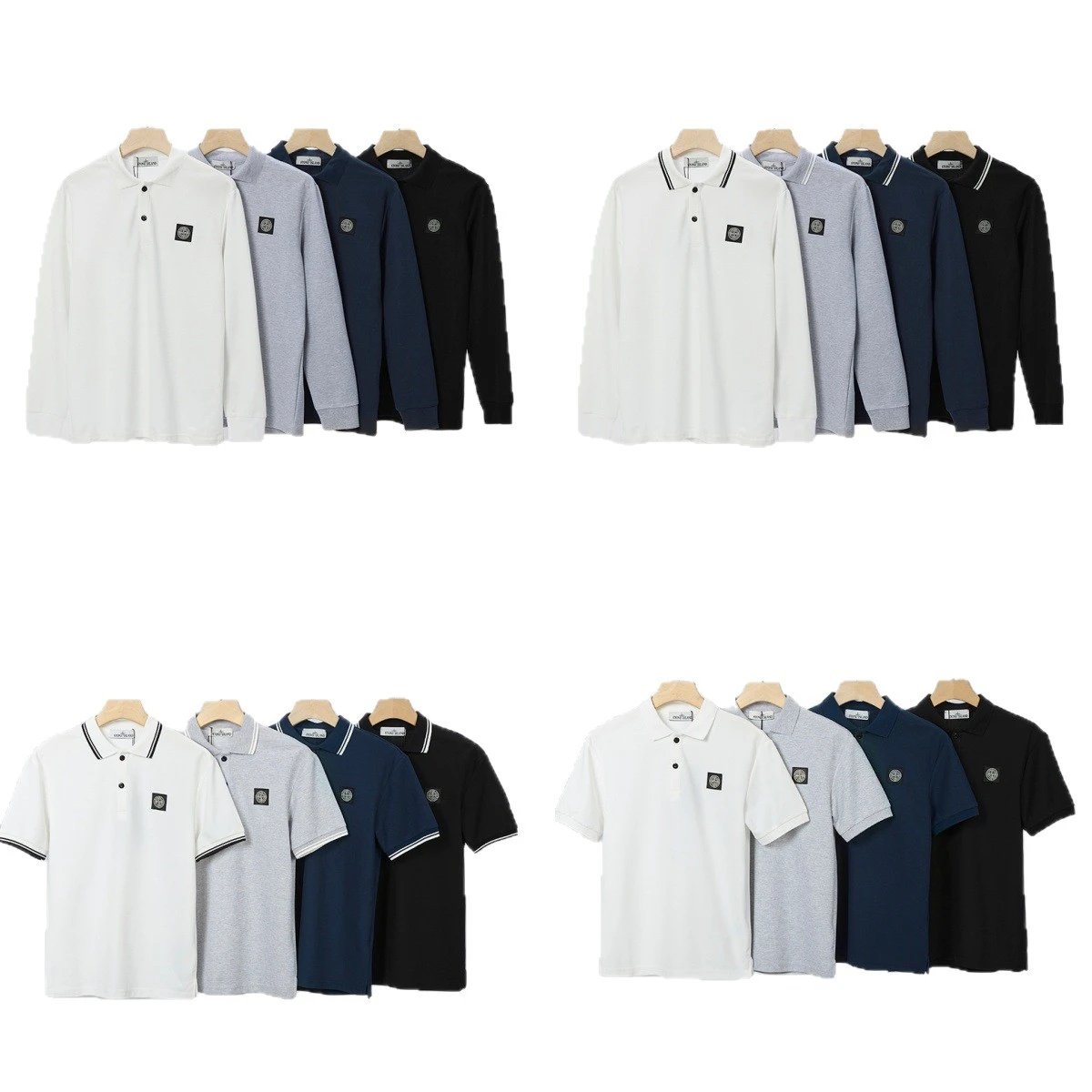 Stone Island Logo Patch White Grey Navy Black Classic Polo Shirt