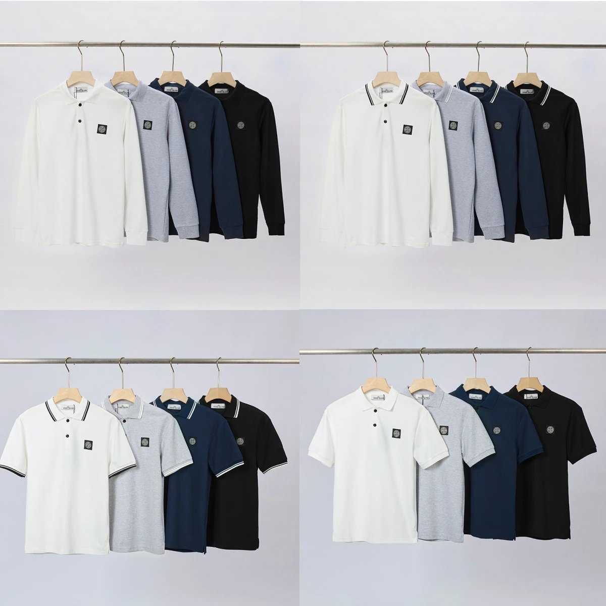 Stone Island Logo Patch White Grey Navy Black Classic Polo Shirt