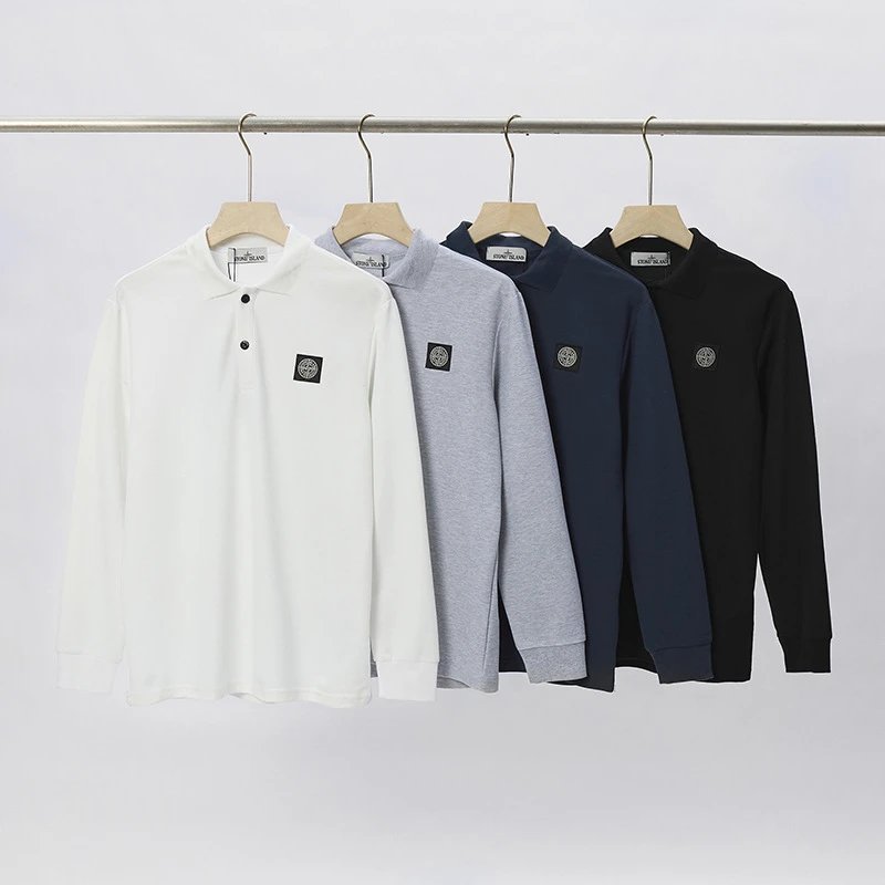 Unisex casual polo long-sleeved shirt with turn-down collar