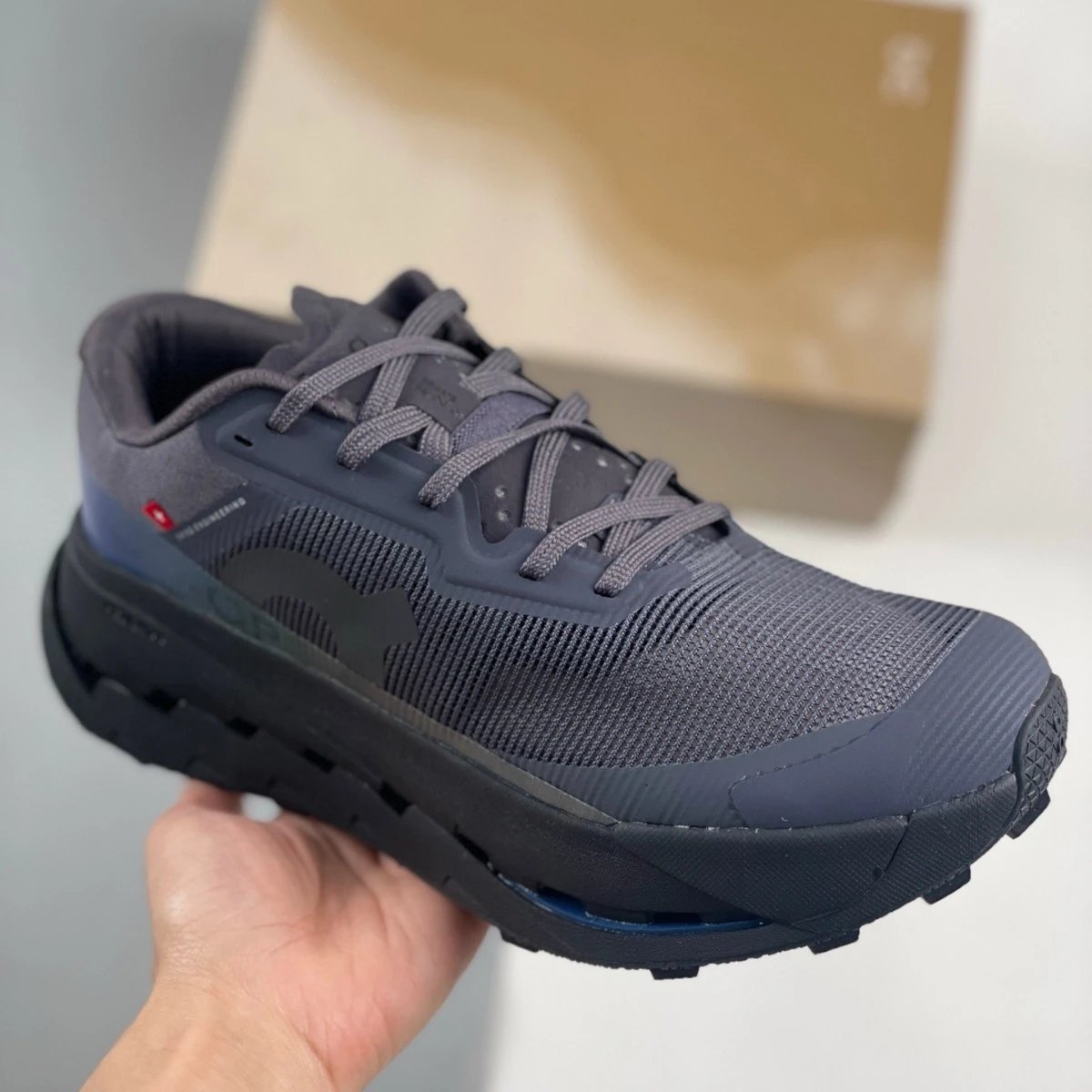 On Cloudmonster Light Grey Orange Performance Running Shoes