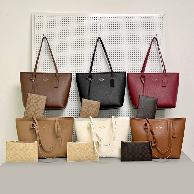 Coach Carryall Brown Black Burgundy Beige Cream Tan Monogram Tote Bag