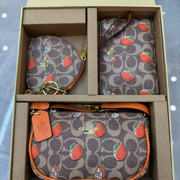 Coach Citrus Print Signature Set: Wristlet, Coin Purse, and Crossbody Pouch Clutches - 6