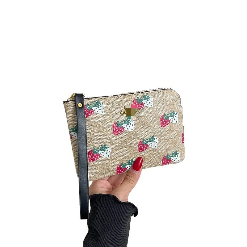 Coach Wristlet Collection Beige Brown Black White Printed Casual Clutch
