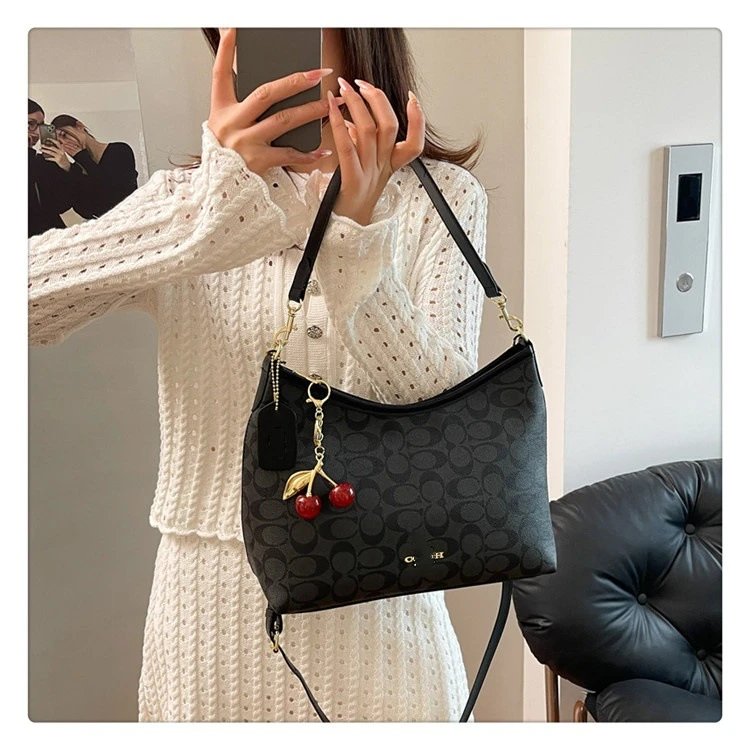 Coach Signature Cherry Charm Hobo Bag Black - 16