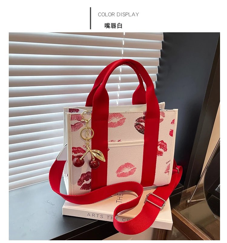 Coach Tabby Mini Tote Beige Signature Canvas Handbag with Cherry Charm - 17